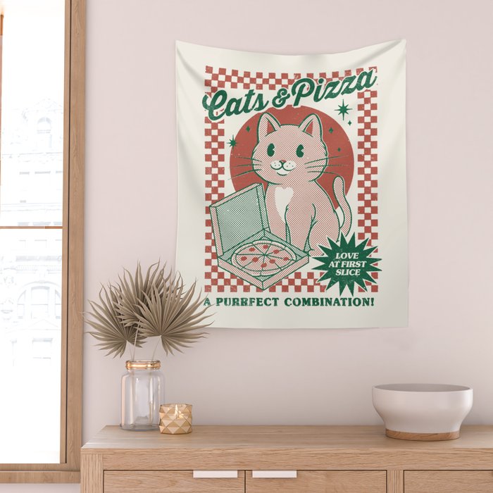 Cats and Pizza Wall Tapestry Gallery Image 2