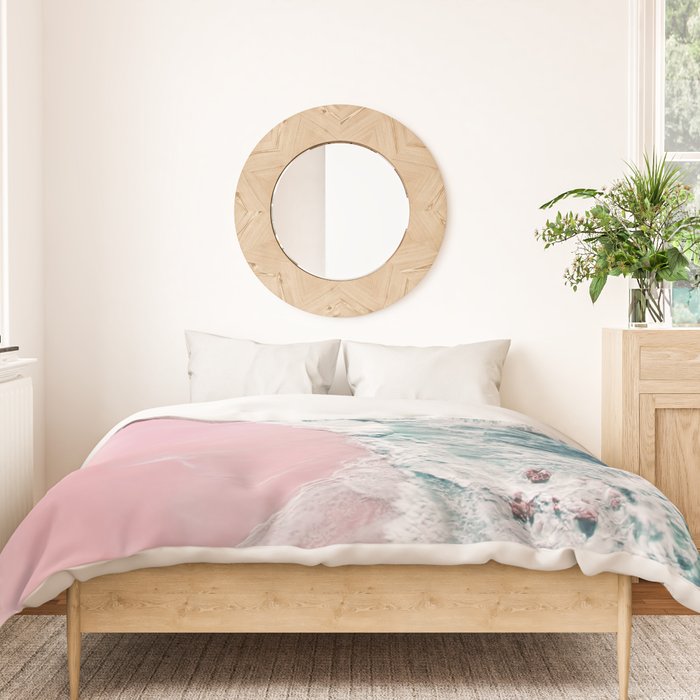 Aerial Ocean Print - Beach - Pink Sand - Wave - Original Sea of Love - Travel Photography  Duvet Cover Gallery Image 3