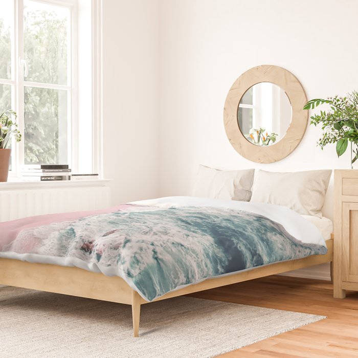 Aerial Ocean Print - Beach - Pink Sand - Wave - Original Sea of Love - Travel Photography  Duvet Cover Gallery Image 2