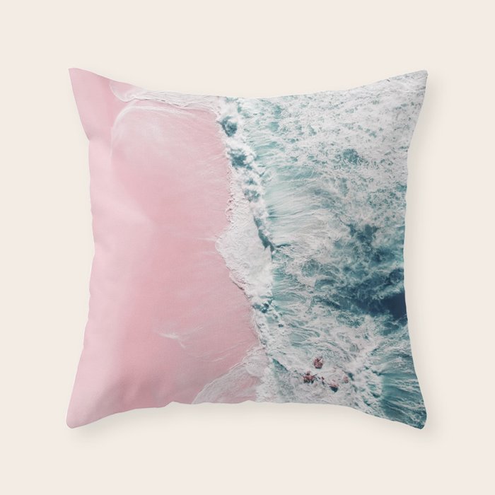 Aerial Ocean Print - Beach - Pink Sand - Wave - Original Sea of Love - Travel Photography  Throw Pillow Gallery Image 1