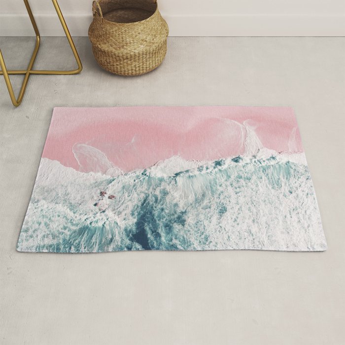 Aerial Ocean Print - Beach - Pink Sand - Wave - Original Sea of Love - Travel Photography  Rug Gallery Image 1
