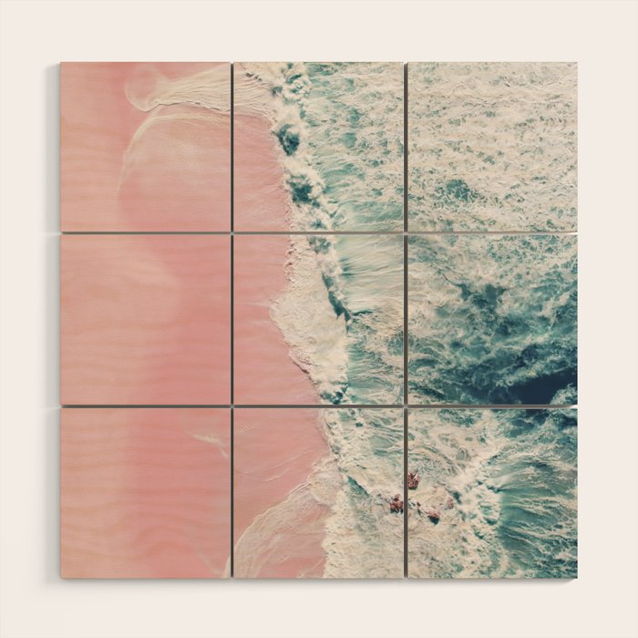 Aerial Ocean Print - Beach - Pink Sand - Wave - Original Sea of Love - Travel Photography  Wood Wall Art Gallery Image 1