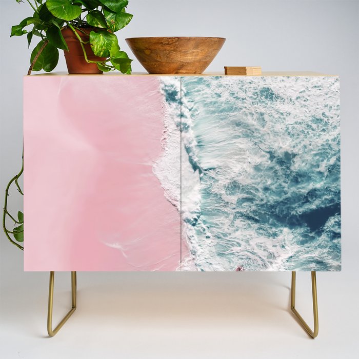 Aerial Ocean Print - Beach - Pink Sand - Wave - Original Sea of Love - Travel Photography  Credenza Gallery Image 1