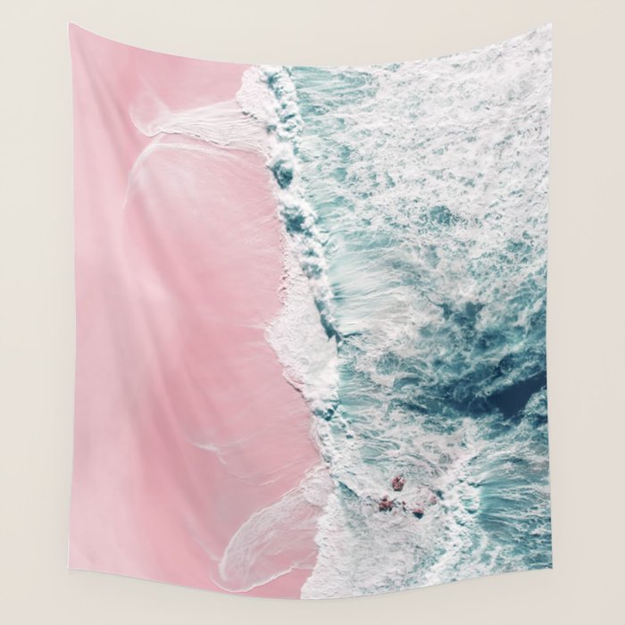 Aerial Ocean Print - Beach - Pink Sand - Wave - Original Sea of Love - Travel Photography  Wall Tapestry Gallery Image 4