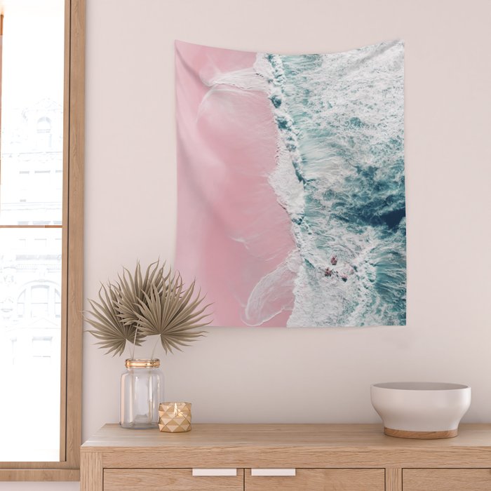 Aerial Ocean Print - Beach - Pink Sand - Wave - Original Sea of Love - Travel Photography  Wall Tapestry Gallery Image 2