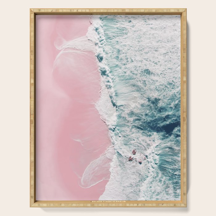 Aerial Ocean Print - Beach - Pink Sand - Wave - Original Sea of Love - Travel Photography  Serving Tray Gallery Image 1