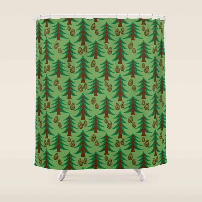 Abstract Fir Trees and Pine Cones Shower Curtain Gallery Image 1