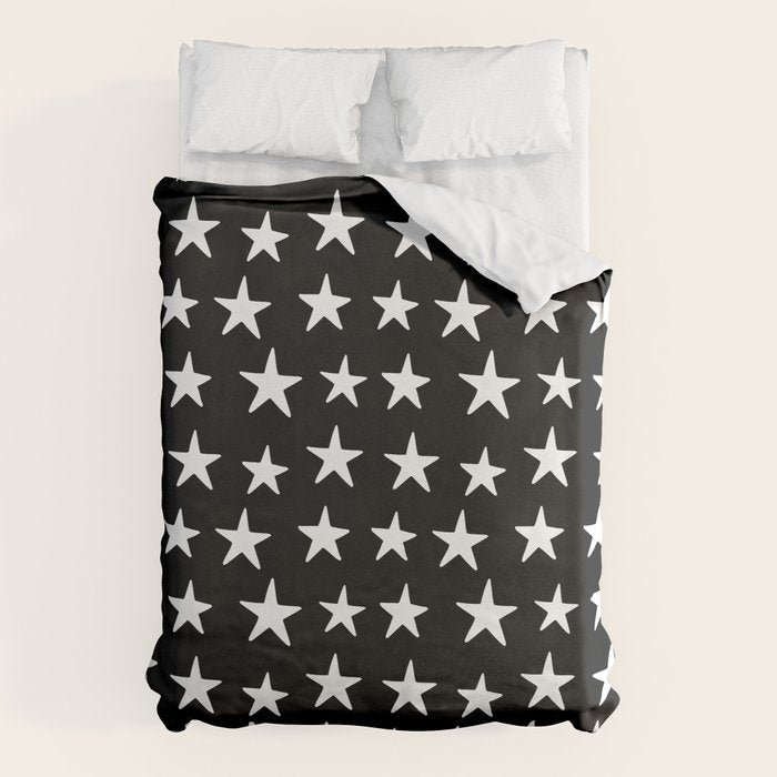 Star Pattern White On Black Duvet Cover