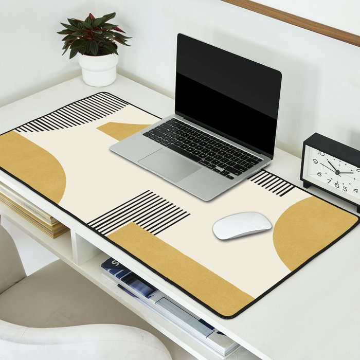 Abstract Lines Composition - Gold Yellow Desk Mat Gallery Image 2