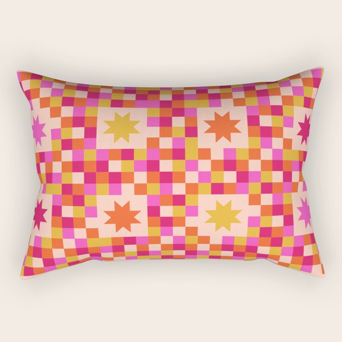 Colorful Quilt Plaid geometric pattern red and pink Rectangular Pillow Gallery Image 2