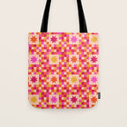 Colorful Quilt Plaid geometric pattern red and pink Tote Bag Gallery Image 1