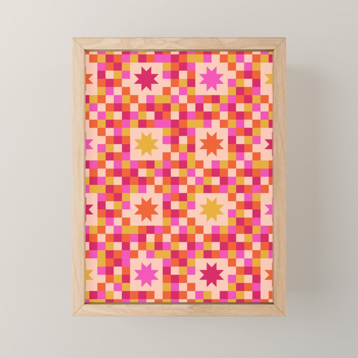 Colorful Quilt Plaid geometric pattern red and pink Mini Art Print Gallery Image 1