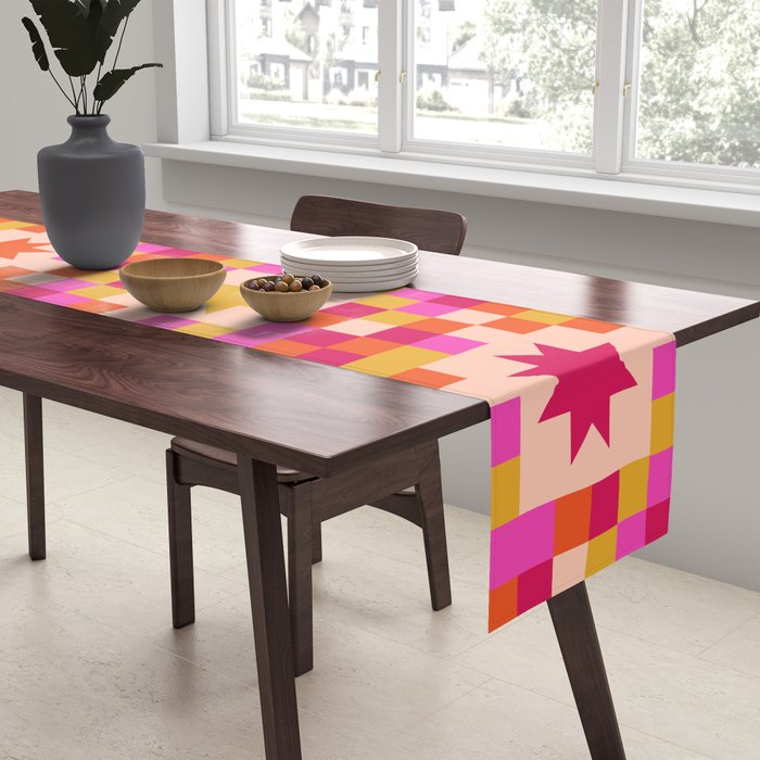 Colorful Quilt Plaid geometric pattern red and pink Table Runner Gallery Image 2