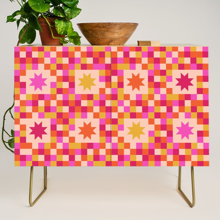 Colorful Quilt Plaid geometric pattern red and pink Credenza Gallery Image 1
