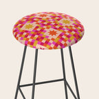 Colorful Quilt Plaid geometric pattern red and pink Stool Gallery Image 2
