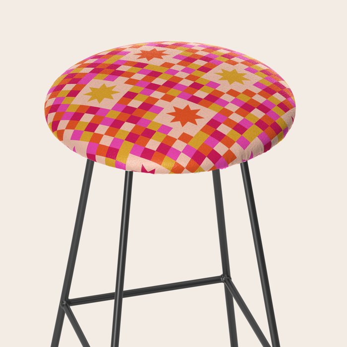 Colorful Quilt Plaid geometric pattern red and pink Stool Gallery Image 2