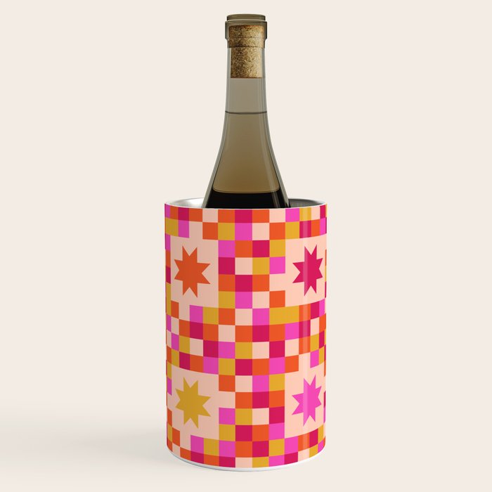 Colorful Quilt Plaid geometric pattern red and pink Wine Chiller Gallery Image 3