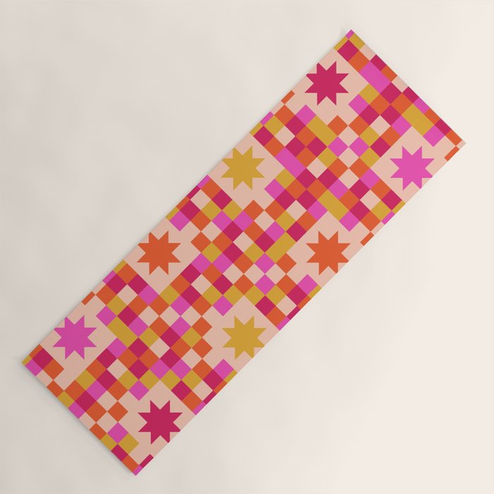 Colorful Quilt Plaid geometric pattern red and pink Yoga Mat Gallery Image 1