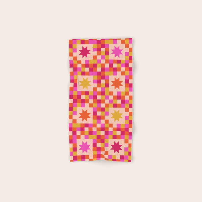 Colorful Quilt Plaid geometric pattern red and pink Bath Towel Gallery Image 1