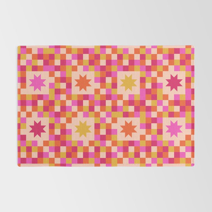 Colorful Quilt Plaid geometric pattern red and pink Rug Gallery Image 2