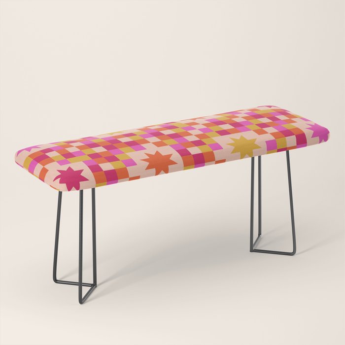 Colorful Quilt Plaid geometric pattern red and pink Bench Gallery Image 1