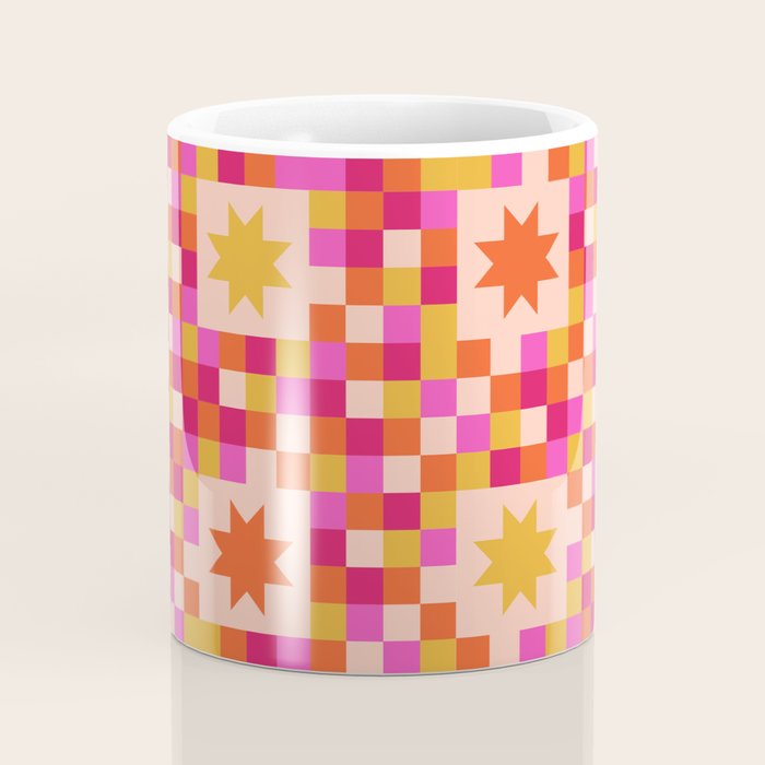 Colorful Quilt Plaid geometric pattern red and pink Coffee Mug Gallery Image 4