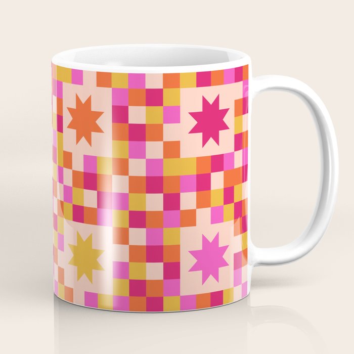 Colorful Quilt Plaid geometric pattern red and pink Coffee Mug Gallery Image 1