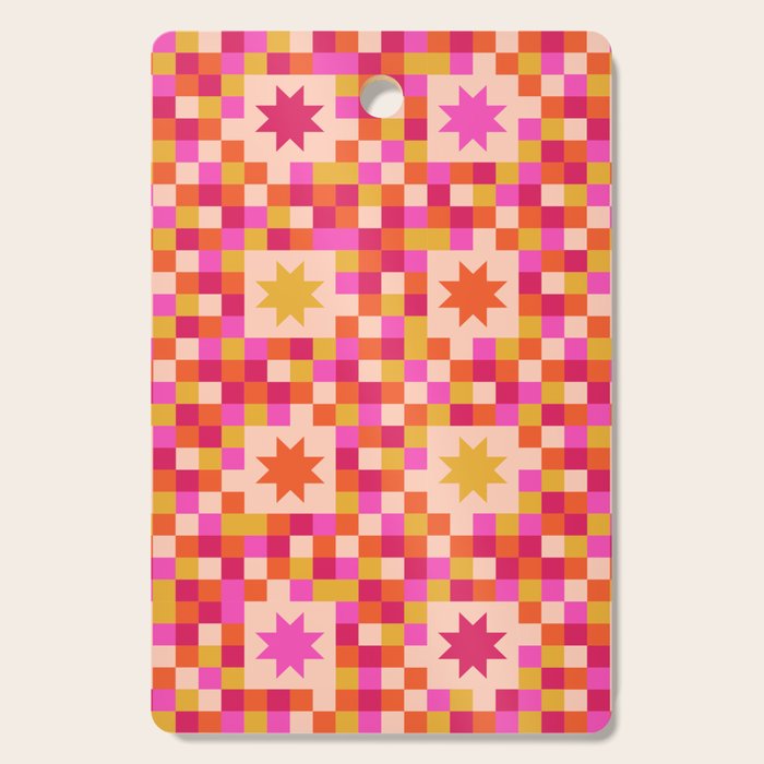 Colorful Quilt Plaid geometric pattern red and pink Cutting Board Gallery Image 1