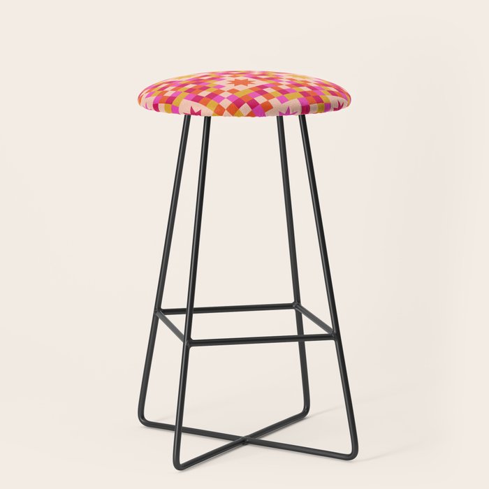 Colorful Quilt Plaid geometric pattern red and pink Stool Gallery Image 1