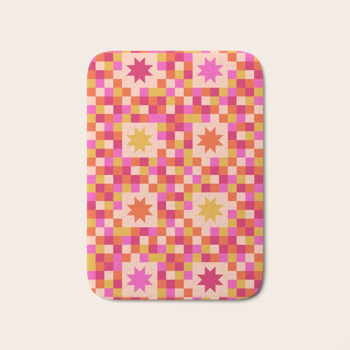 Colorful Quilt Plaid geometric pattern red and pink Bath Mat Gallery Image 1