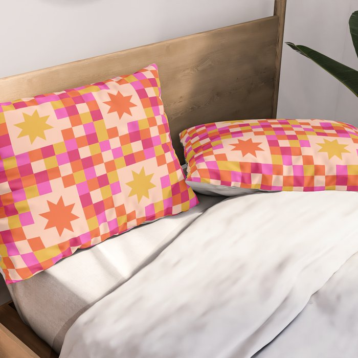 Colorful Quilt Plaid geometric pattern red and pink Pillow Sham Gallery Image 2