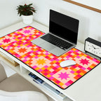 Colorful Quilt Plaid geometric pattern red and pink Desk Mat Gallery Image 2