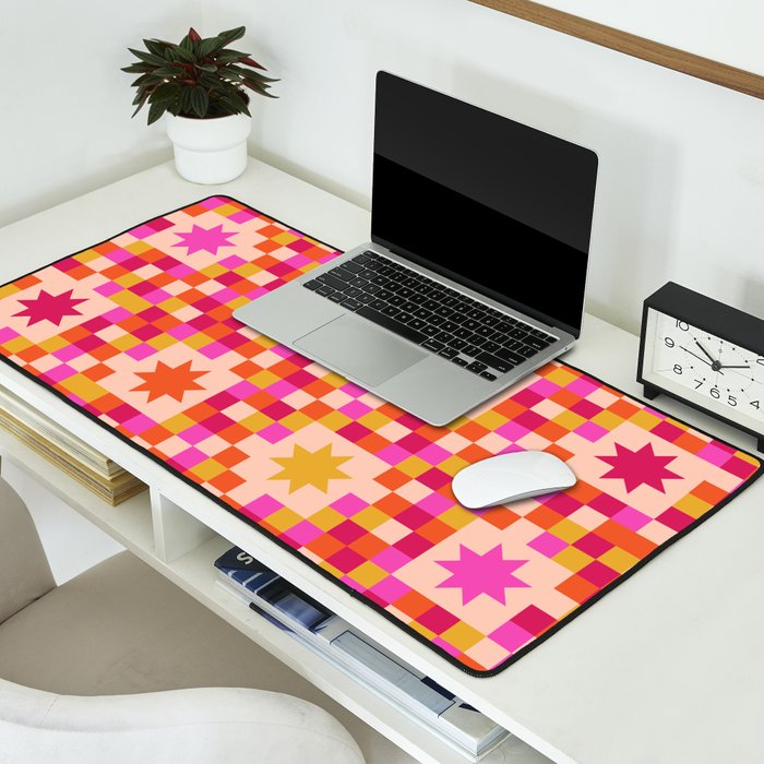 Colorful Quilt Plaid geometric pattern red and pink Desk Mat Gallery Image 2