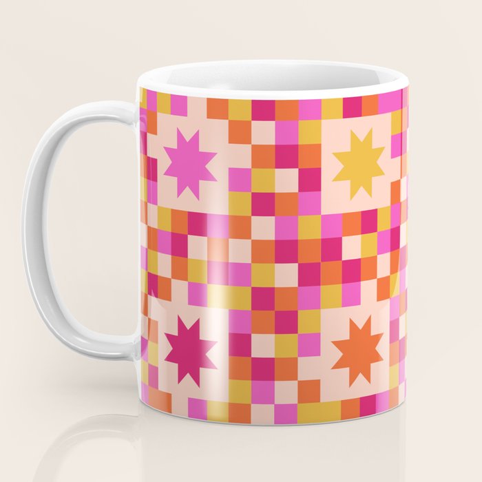 Colorful Quilt Plaid geometric pattern red and pink Coffee Mug Gallery Image 3
