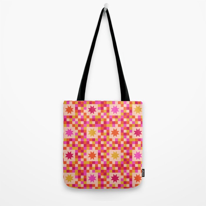 Colorful Quilt Plaid geometric pattern red and pink Tote Bag Gallery Image 2
