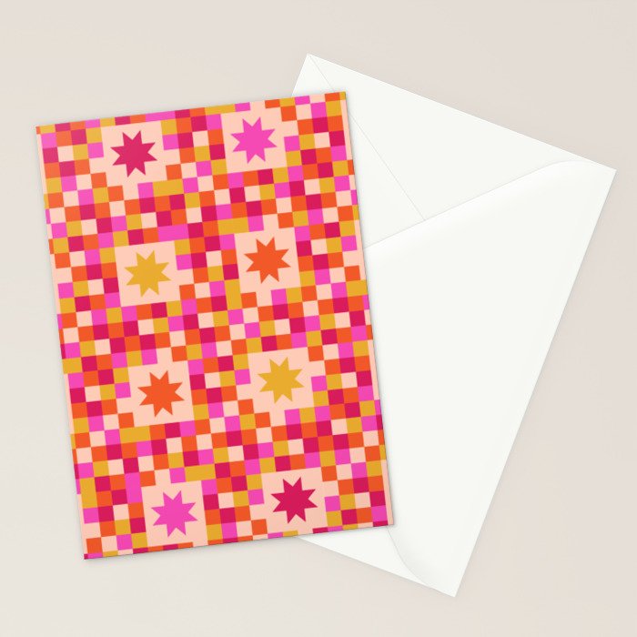 Colorful Quilt Plaid geometric pattern red and pink Stationery Card Gallery Image 2