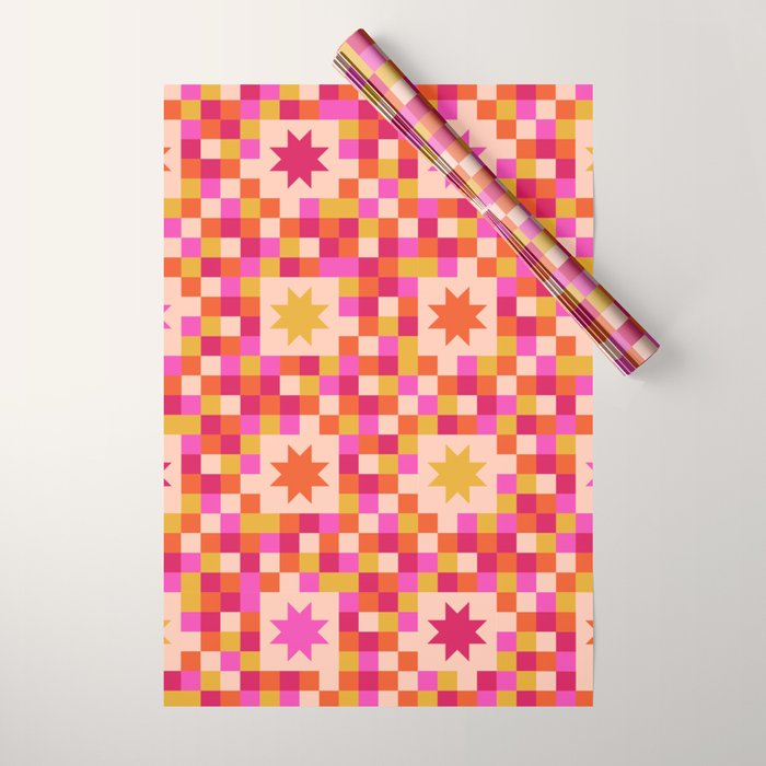 Colorful Quilt Plaid geometric pattern red and pink Wrapping Paper Gallery Image 1
