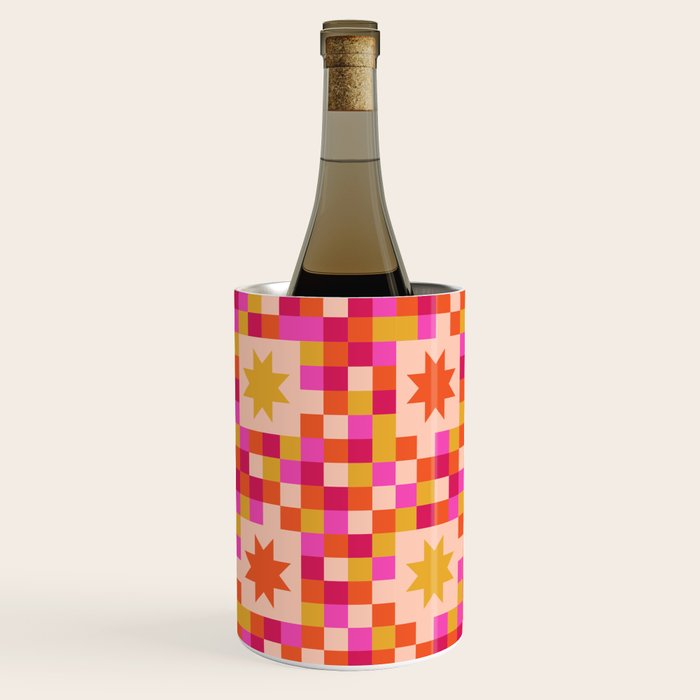 Colorful Quilt Plaid geometric pattern red and pink Wine Chiller Gallery Image 1