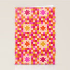 Colorful Quilt Plaid geometric pattern red and pink Stationery Card Gallery Image 2