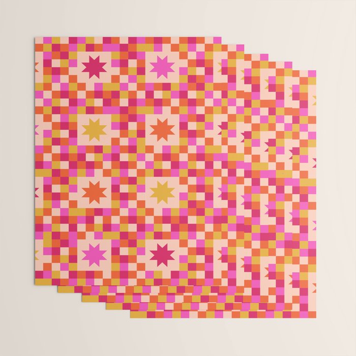 Colorful Quilt Plaid geometric pattern red and pink Wrapping Paper Gallery Image 3