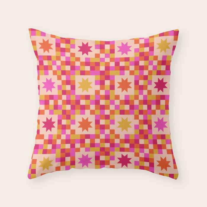 Colorful Quilt Plaid geometric pattern red and pink Throw Pillow Gallery Image 6