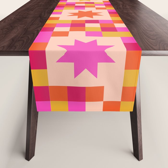 Colorful Quilt Plaid geometric pattern red and pink Table Runner Gallery Image 1
