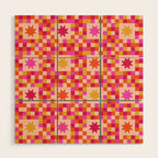 Colorful Quilt Plaid geometric pattern red and pink Wood Wall Art Gallery Image 1