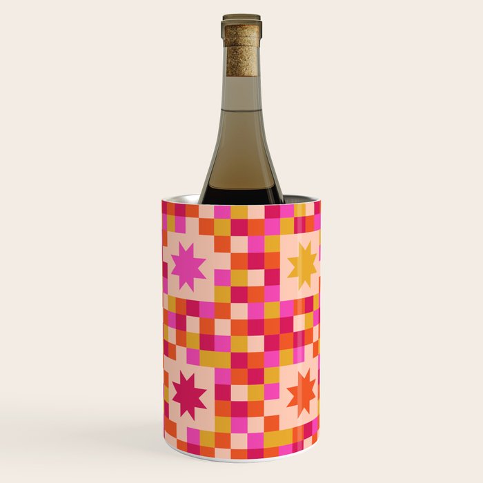 Colorful Quilt Plaid geometric pattern red and pink Wine Chiller Gallery Image 2