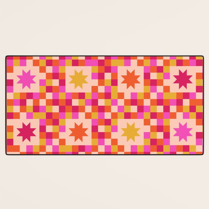 Colorful Quilt Plaid geometric pattern red and pink Desk Mat Gallery Image 3