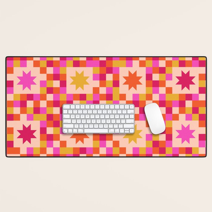 Colorful Quilt Plaid geometric pattern red and pink Desk Mat Gallery Image 1