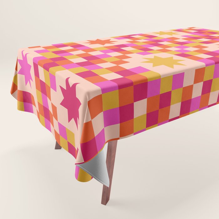 Colorful Quilt Plaid geometric pattern red and pink Tablecloth Gallery Image 1