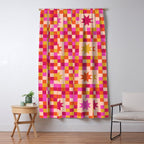 Colorful Quilt Plaid geometric pattern red and pink Window Curtain Gallery Image 5