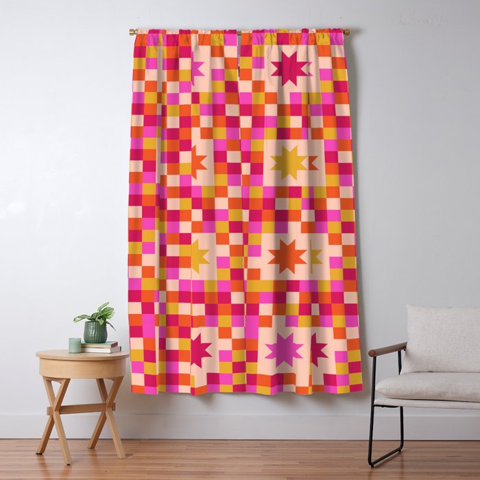 Colorful Quilt Plaid geometric pattern red and pink Window Curtain Gallery Image 5