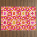 Colorful Quilt Plaid geometric pattern red and pink Outdoor Rug Gallery Image 3